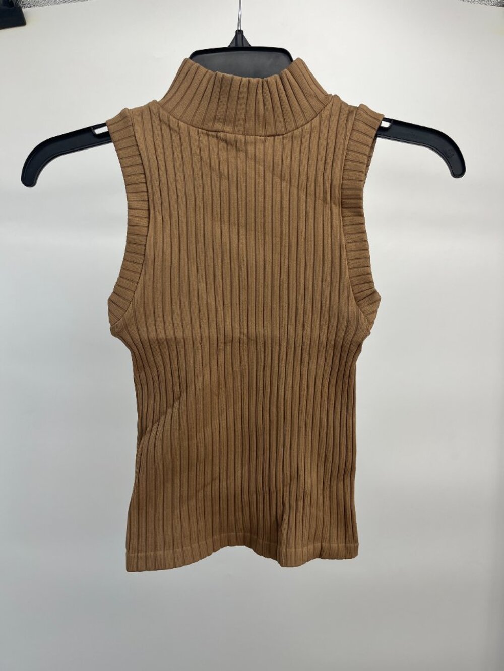 Women's Tank Top- Dynamic by Dressed in LALA Ribbed Tank Turtleneck in Brown